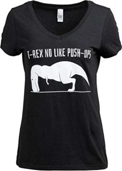 T-REX NO Like Push-UPS | Funny Work Out, Cross Train, Fitness Shirt Joke Cute Women's V-Neck T-Shirt-(Vneck,2XL) Black