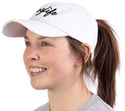 #doglife | Ponytail Dad Hat Funny Cute Dog Life Owner Mom Pony Tail Low Cap - White