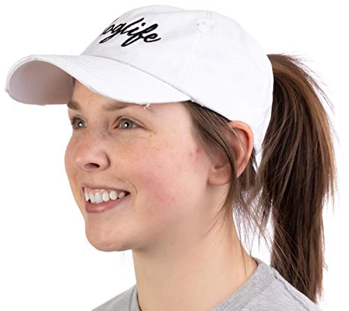 #doglife | Ponytail Dad Hat Funny Cute Dog Life Owner Mom Pony Tail Low Cap - White 3 #doglife | Ponytail Dad Hat Funny Cute Dog Life Owner Mom Pony Tail Low Cap - White