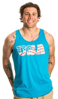 Ann Arbor T-shirt Co. Neon USA Flag | Radical 80s American Beach Party Merica Tank Top-Medium