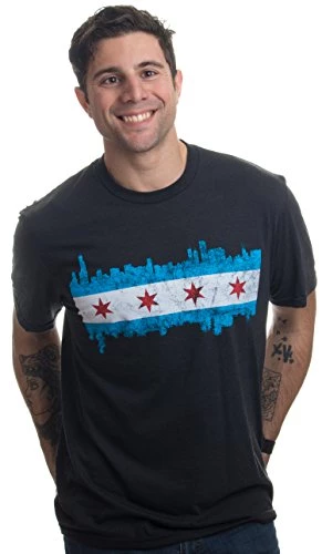 Chicago City Flag Skyline | Vintage Retro-Feel Triblend T-Shirt For Men Or Women 4 Chicago City Flag Skyline | Vintage Retro-Feel Triblend T-Shirt For Men Or Women - Image 2
