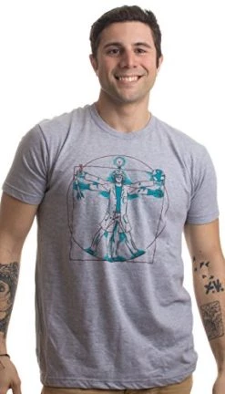 Vitruvian Scientist | Funny Cool Science Nerd Nerdy Geek Geeky Men Women T-Shirt-(Adult,S) Heather Grey