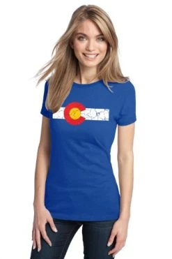 Colorado State Flag Distressed Ladies' T-Shirt/Vintage Look CO Denver Tee