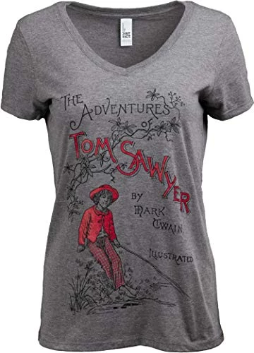 Adventures Of Tom Sawyer | Vintage Mark Twain Book Cover Reader Reading Huckleberry Finn Women's V-Neck Club T-Shirt -(Vneck,XL) 3 Adventures Of Tom Sawyer | Vintage Mark Twain Book Cover Reader Reading Huckleberry Finn Women's V-Neck Club T-Shirt -(Vneck,XL)
