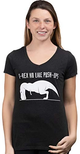 T-REX NO Like Push-UPS | Funny Work Out, Cross Train, Fitness Shirt Joke Cute Women's V-Neck T-Shirt-(Vneck,S) Black 4 T-REX NO Like Push-UPS | Funny Work Out, Cross Train, Fitness Shirt Joke Cute Women's V-Neck T-Shirt-(Vneck,S) Black - Image 2