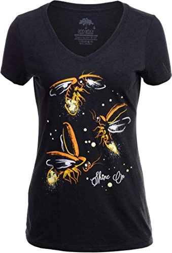 Fireflies | Lightning Bug Firefly Nature Art Insect Fire Fly V-Neck T-Shirt For Women-(Vneck,S) Vintage Black 3 Fireflies | Lightning Bug Firefly Nature Art Insect Fire Fly V-Neck T-Shirt For Women-(Vneck,S) Vintage Black