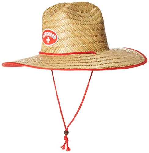 Lifeguard Straw Hat | Professional Beach Guard Red Sun Cap Men Women Costume Uniform - Red 3 Lifeguard Straw Hat | Professional Beach Guard Red Sun Cap Men Women Costume Uniform - Red