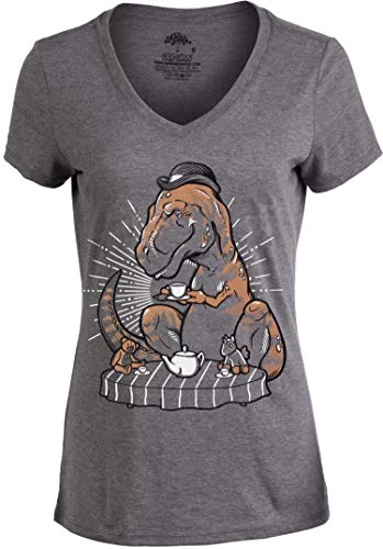 Tea Rex | Funny Cute T-Rex Women's Dinosaur Mom Joke Pun Humor V-Neck T-Shirt 3 Tea Rex | Funny Cute T-Rex Women's Dinosaur Mom Joke Pun Humor V-Neck T-Shirt