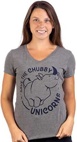 Save The Chubby Unicorns | Funny Phrase Rhino Saying V-Neck T-Shirt For Women 3 Save The Chubby Unicorns | Funny Phrase Rhino Saying V-Neck T-Shirt For Women