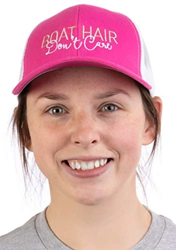 Boat Hair, Don't Care | Ponytail Trucker Hat, Boating Lake Cute Pony Tail Cap - Pink 4 Boat Hair, Don't Care | Ponytail Trucker Hat, Boating Lake Cute Pony Tail Cap - Pink - Image 2