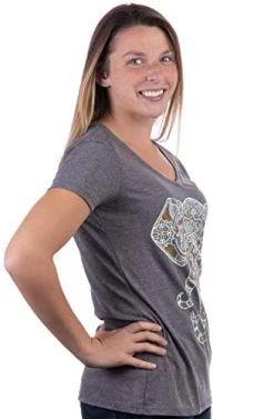 Elephant Aesthetic | Ornate Stylized Line Art Yoga V-Neck T-Shirt For Women -T-Shirt Store 41qb2Ms5IBL