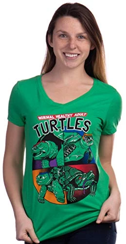 Normal Healthy Adult Turtles | Funny Ninja Humor 90s Teenage Joke Women Mutant V-Neck T-Shirt-(Vneck,3XL) Vintage Green 4 Normal Healthy Adult Turtles | Funny Ninja Humor 90s Teenage Joke Women Mutant V-Neck T-Shirt-(Vneck,3XL) Vintage Green - Image 2