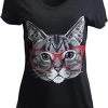 Red Linda Glasses Cat | Sassy Funny Kitty Belcher Cute V-Neck T-Shirt For Women 1 Red Linda Glasses Cat | Sassy Funny Kitty Belcher Cute V-Neck T-Shirt For Women -T-Shirt Store 41rT54574WL 1