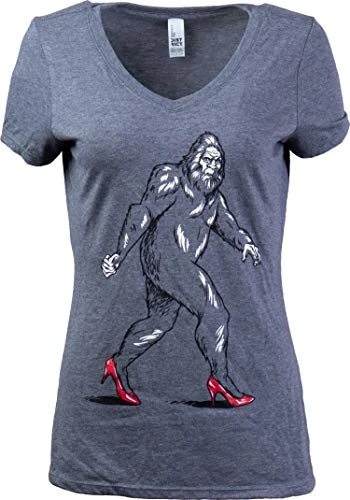 Madame Bigfoot | Funny Sasquatch Squatch Myth Legend Joke High Heels V-Neck Graphic T-Shirt For Women 3 Madame Bigfoot | Funny Sasquatch Squatch Myth Legend Joke High Heels V-Neck Graphic T-Shirt For Women