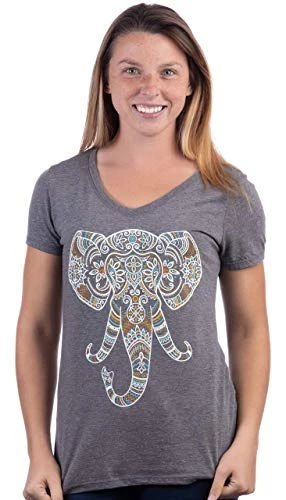 Elephant Aesthetic | Ornate Stylized Line Art Yoga V-Neck T-Shirt For Women 5 Elephant Aesthetic | Ornate Stylized Line Art Yoga V-Neck T-Shirt For Women - Image 3