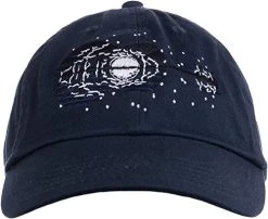 Ann Arbor T-shirt Co. Acoustic Guitar Moonrise | Guitarist Musician Music Player For Man Woman Baseball Cap Dad Hat Navy Blue