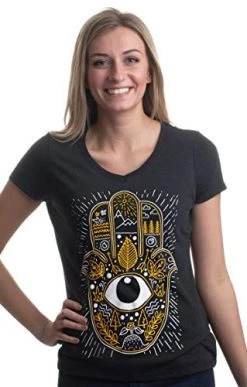 Hamsa Hand | Stylized Spiritual Protection Yoga Khamsa V-Neck T-Shirt For Women -T-Shirt Store 41tHnKeGm5L