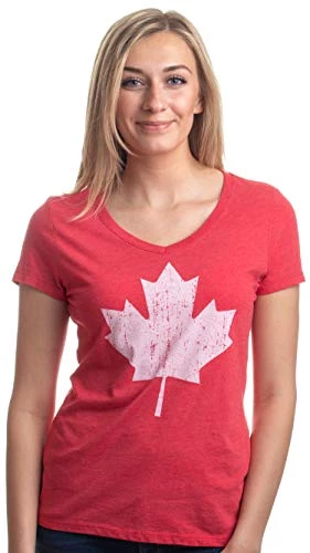 Canada Pride | Vintage Style, Retro Canadian Maple Leaf Women's V-Neck T-Shirt 3 Canada Pride | Vintage Style, Retro Canadian Maple Leaf Women's V-Neck T-Shirt
