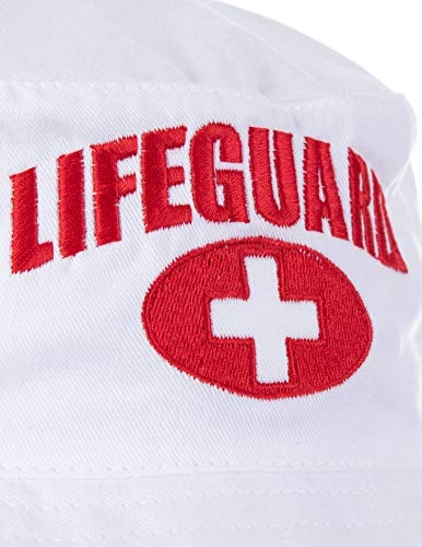 Lifeguard Bucket Hat | Professional Guard Red Sun Cap Men Women Costume Uniform - White 5 Lifeguard Bucket Hat | Professional Guard Red Sun Cap Men Women Costume Uniform - White - Image 3