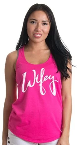 Wifey | Cute Bridal Wife Top, New Bride Wedding Women's Soft Racerback Tank-(Racerback,S) Hot Pink