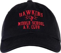 Hawkins Middle School A.V. Club | Vintage Style 80s Costume AV Hawkin Baseball Dad Hat Black