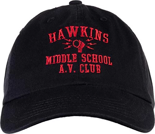 Hawkins Middle School A.V. Club | Vintage Style 80s Costume AV Hawkin Baseball Dad Hat Black 3 Hawkins Middle School A.V. Club | Vintage Style 80s Costume AV Hawkin Baseball Dad Hat Black