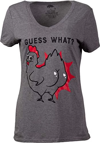 Guess What? Chicken Butt! | Funny Silly Sarcasm Joke Saying Sarcastic Humor Women T-Shirt Top-(Vneck,3XL) 3 Guess What? Chicken Butt! | Funny Silly Sarcasm Joke Saying Sarcastic Humor Women T-Shirt Top-(Vneck,3XL)