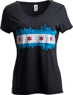 Chicago City Flag Skyline | Vintage Retro Triblend V-Neck Shirt Top For Women -T-Shirt Store 41xFKM1ziOL