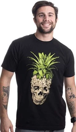 Pineapple Skull | Bizarre Goth Creepy Weird Fruit Illustration Art Men's T-Shirt-(Adult,3XL) Black