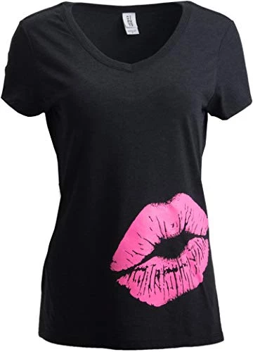 Neon 80s Pink Lips | Cute Vintage Lipstick Sexy Kiss V-Neck T-Shirt For Women 3 Neon 80s Pink Lips | Cute Vintage Lipstick Sexy Kiss V-Neck T-Shirt For Women