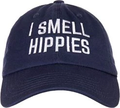 Ann Arbor T-shirt Co. I Smell Hippies | Funny Conservative Merica USA Men Women Baseball Dad Hat Navy Blue