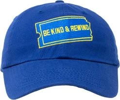 Be Kind Rewind Hat | 1990s 90s Nostalgia Pop Culture Baseball Dad Cap Men Women Royal Blue