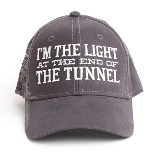 Ann Arbor T-shirt Co. I'm The Light At End Of The Tunnel | Funny Railroad Hat Train Humor Baseball Cap Charcoal 4 Ann Arbor T-shirt Co. I'm The Light At End Of The Tunnel | Funny Railroad Hat Train Humor Baseball Cap Charcoal - Image 2