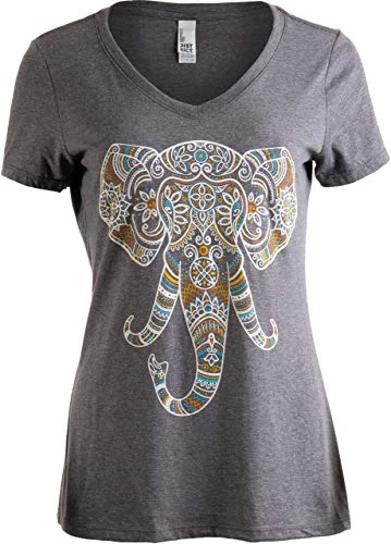 Elephant Aesthetic | Ornate Stylized Line Art Yoga V-Neck T-Shirt For Women 4 Elephant Aesthetic | Ornate Stylized Line Art Yoga V-Neck T-Shirt For Women - Image 2