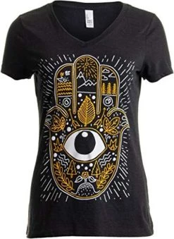 Hamsa Hand | Stylized Spiritual Protection Yoga Khamsa V-Neck T-Shirt For Women -T-Shirt Store 51TwDevXfhL. AC