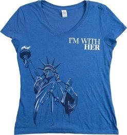 I'm With Her Statue Of Liberty | Funny Liberal Progressive Protest March T-Shirt-(Vneck,2XL)