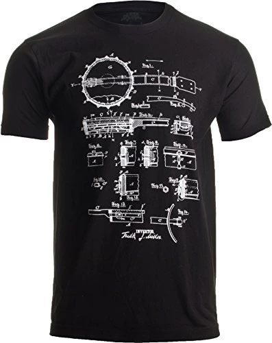 Original 1885 Banjo Patent Drawing | Banjo Player History Art Unisex T-Shirt-(Adult,L) Black 3 Original 1885 Banjo Patent Drawing | Banjo Player History Art Unisex T-Shirt-(Adult,L) Black