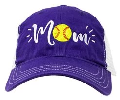 Ann Arbor T-shirt Co. Softball Mom Hat | Cute Team Color Fan Cap For Women Black Red Blue Green Purple - Purple