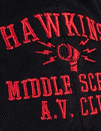 Hawkins Middle School A.V. Club | Vintage Style 80s Costume AV Hawkin Baseball Dad Hat Black 7 Hawkins Middle School A.V. Club | Vintage Style 80s Costume AV Hawkin Baseball Dad Hat Black - Image 5