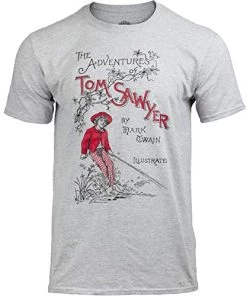Adventures Of Tom Sawyer | Vintage Mark Twain Book Cover Reader Reading Huckleberry Finn Men Women T-Shirt -(Adult,2XL) Heather Grey