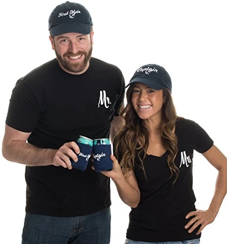 Captain Hat & First Mate | Matching Skipper Boating Baseball Caps & Beer Holders Navy 3 Captain Hat & First Mate | Matching Skipper Boating Baseball Caps & Beer Holders Navy