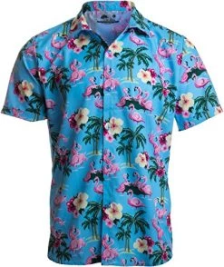 Party Flamingos | Funny Tropical Vacation Humor Hawaiian Button Down Polo Shirt Men