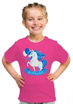 Birthday Girl Unicorn | Neon Pink Unicorn B-Day Party Top Girls' Unisex T-Shirt - (Youth,XS)