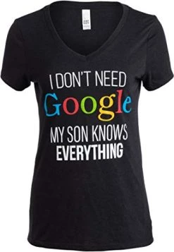My Son Knows Everything | Funny Mom V-Neck Women T-Shirt-(Vneck,XL) Vintage Black
