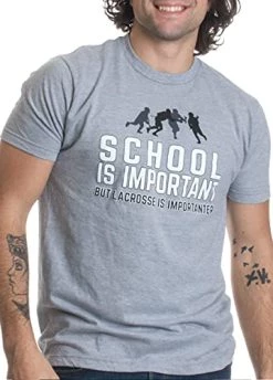 School Is Important But Lacrosse Is Importanter | Funny Lax Unisex T-Shirt-(Adult,S) Sport Grey