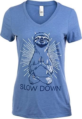 Slow Down Yoga Sloth | Cute Funny Namaste Mindful Workout V-Neck T-Shirt Top For Women 7 Slow Down Yoga Sloth | Cute Funny Namaste Mindful Workout V-Neck T-Shirt Top For Women - Image 5