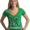 I Shamrock Shenanigans | Cute, Funny St. Patrick's Day Women's Green Deep V-Neck
