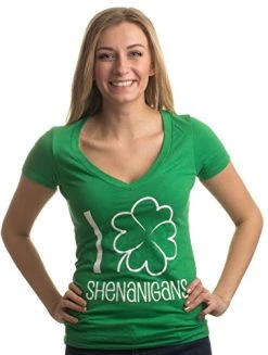 I Shamrock Shenanigans | Cute, Funny St. Patrick's Day Women's Green Deep V-Neck