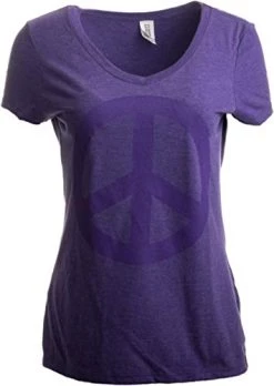 Peace Sign | Cute, Cool Retro Hippy Positive Happy Yoga V-Neck T-Shirt For Women