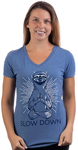 Slow Down Yoga Sloth | Cute Funny Namaste Mindful Workout V-Neck T-Shirt Top For Women 3 Slow Down Yoga Sloth | Cute Funny Namaste Mindful Workout V-Neck T-Shirt Top For Women